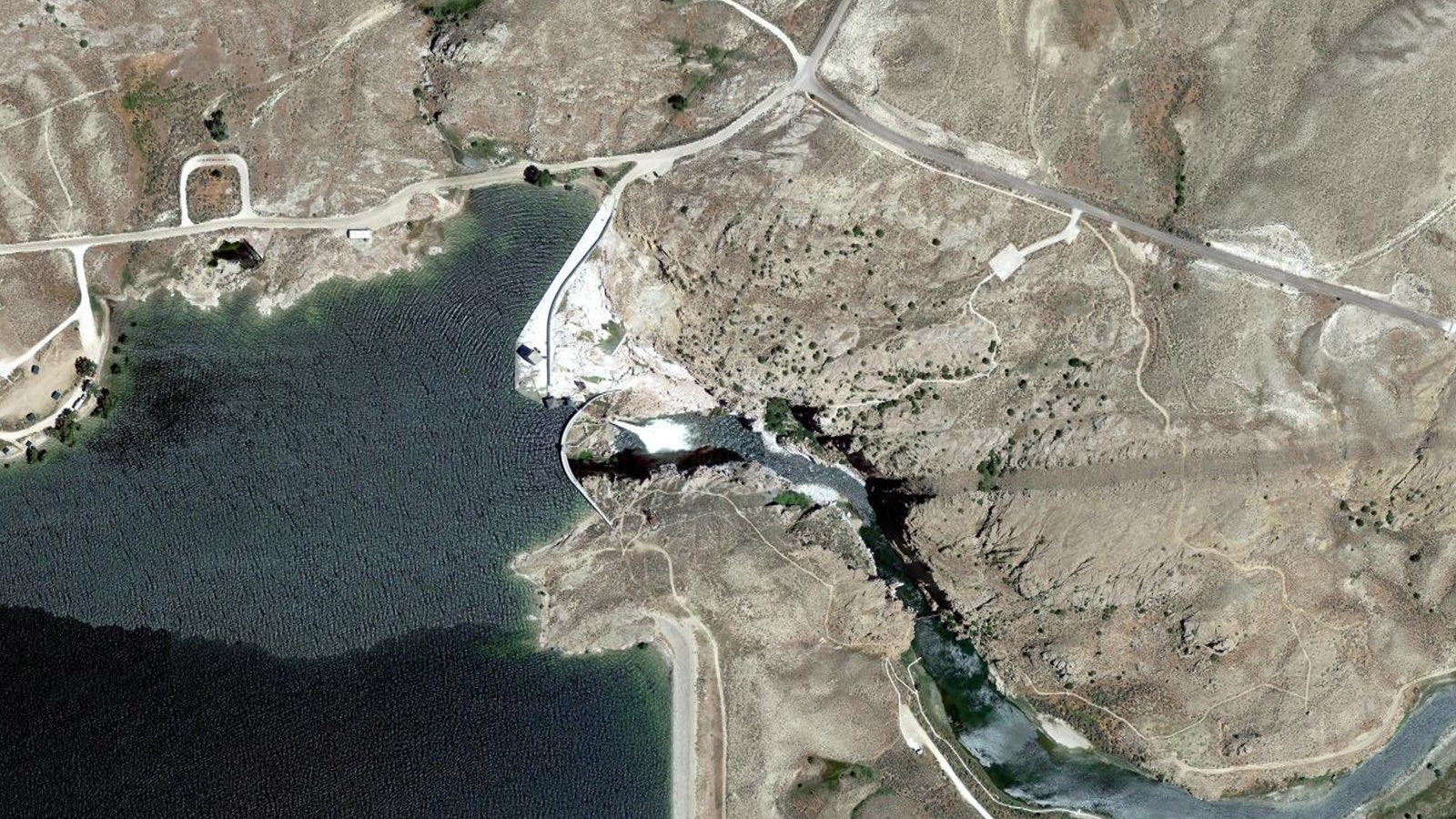 The Pathfinder Reservoir and dam provided the first step in the irrigation system for the North Platte Project run by the Bureau of Reclamation.