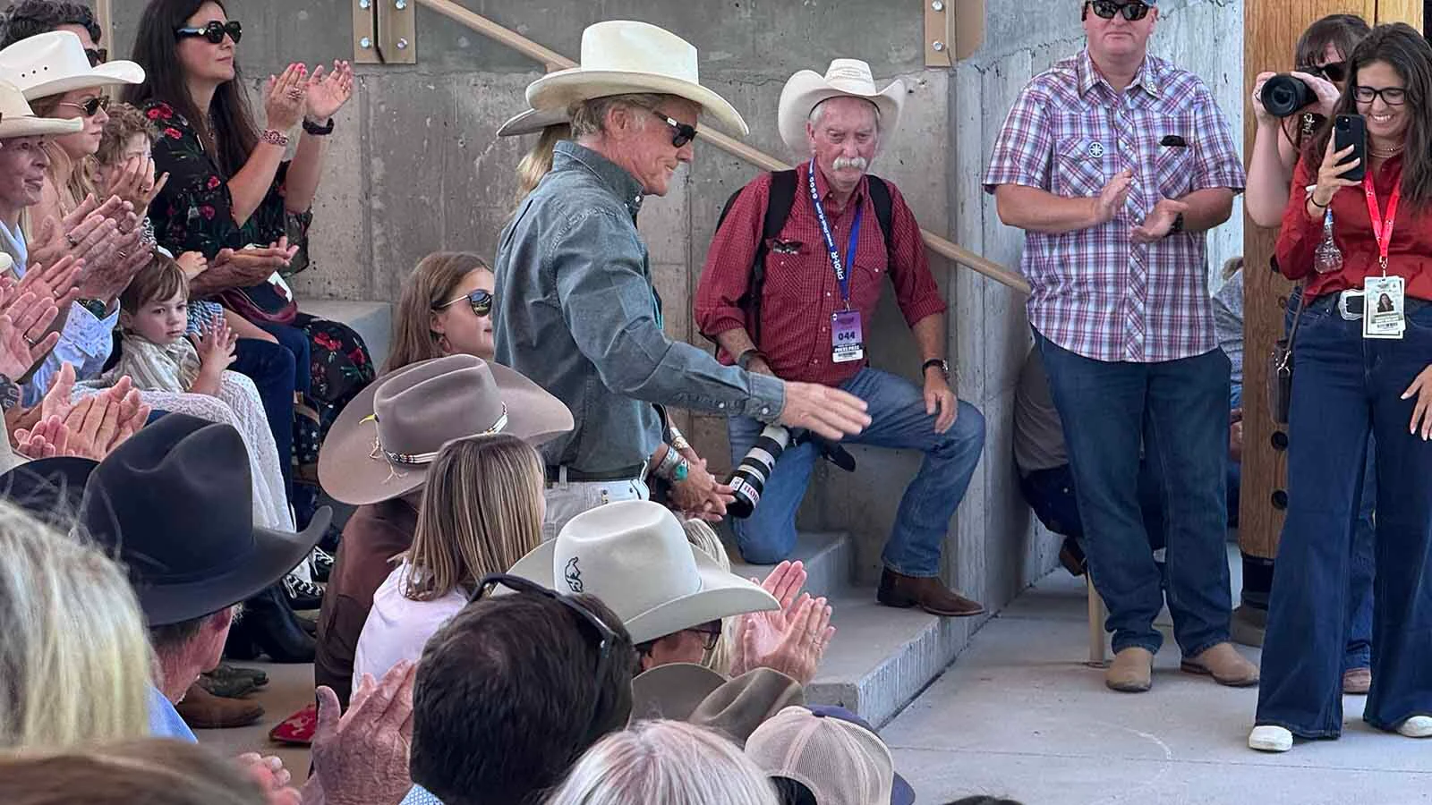 B. Wayne Hughes Jr. is recognized by the crowd at Morning Star American Indian Village on Friday, July 17, 2026.