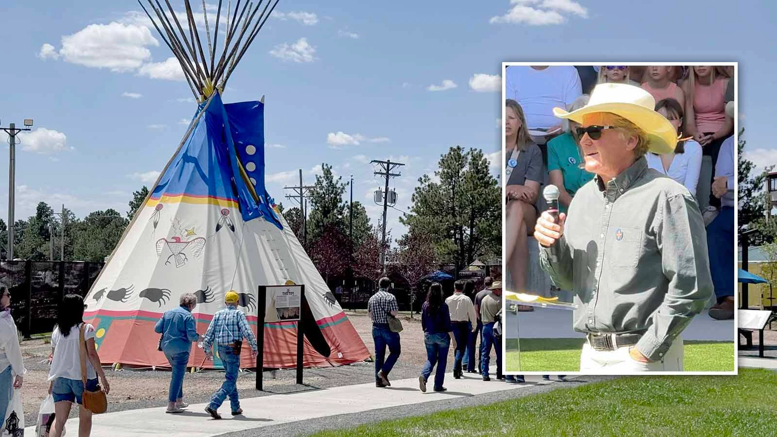 Wayne B. Hughes Jr. speaks at Friday's grand opening of the Morning Star American Indian Village at Cheyenne Frontier Days on Friday, July 17, 2026. The village was built with $10 million from the Hughes Foundation.