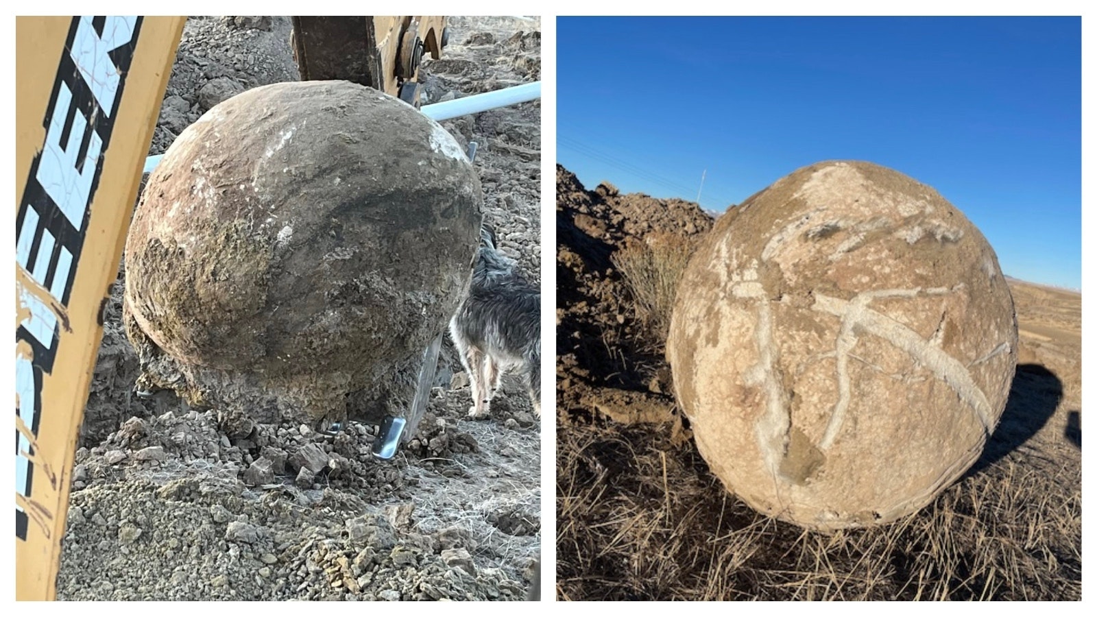 This strange, round sandstone boulder was unearthed on the Hogg Ranch near Meeteetse, Wyoming.