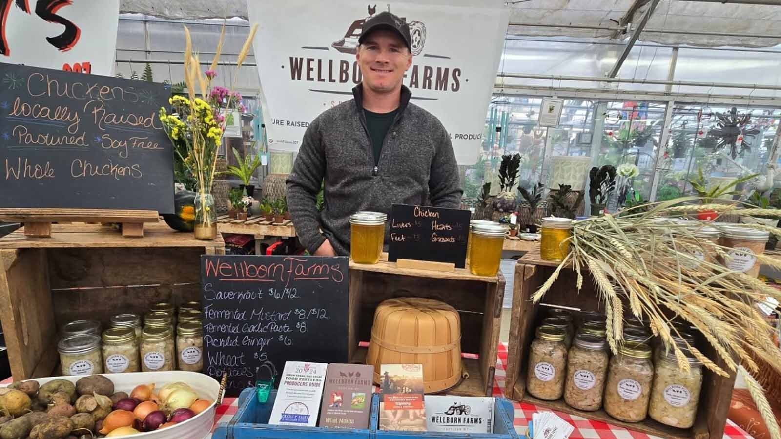 At Wellborn Farms in Sheridan, fermented foods like sauerkraut and kimchi make up about 70% of its business. Above, co-owner Allen Wellborn selling sauerkraut and other items at a farmers market.