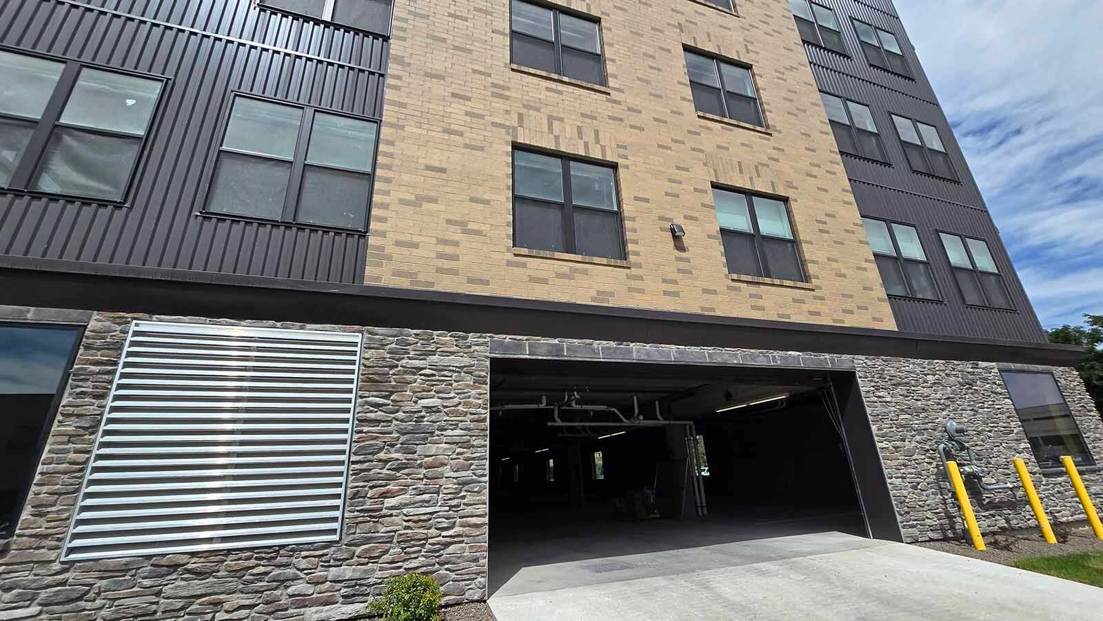 The entrance to the parking level on the ground floor of West End apartments.