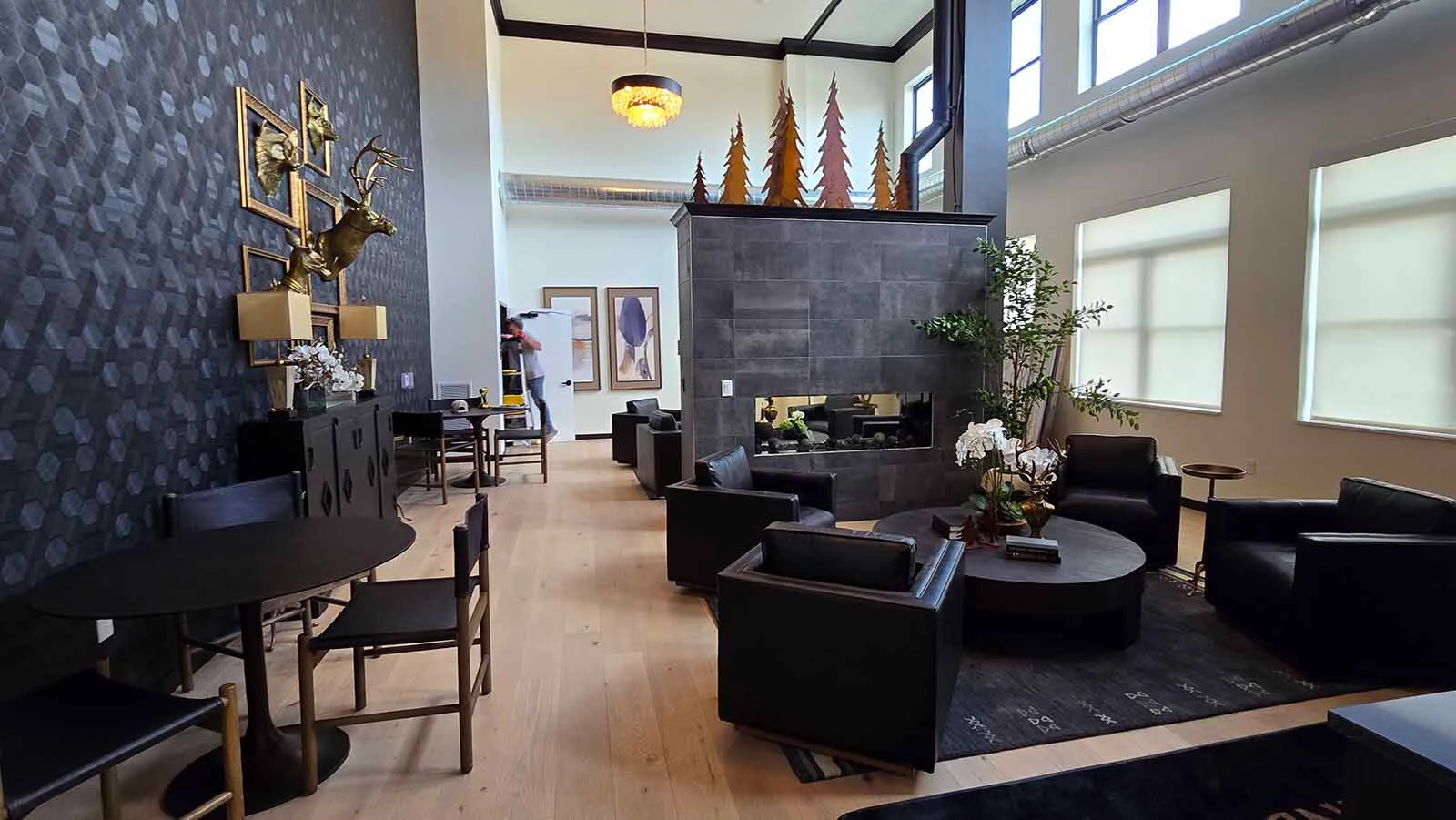 Inside West End apartments, an inviting lobby awaits.
