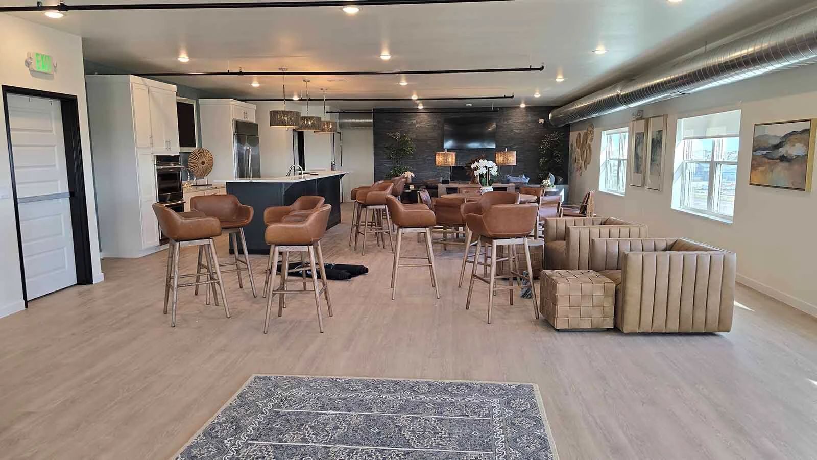 The Sky Lounge is a free hangout for tenants that will eventually have a pool table in addition to the seating and full kitchen. The space may also be reserved for parties.