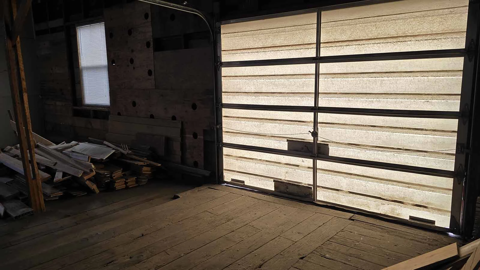 A big garage door in the Ful-O-Pep grain elevator on the west side of Cheyenne.