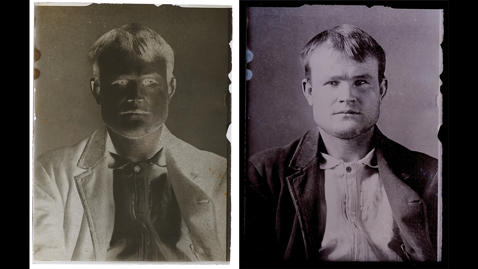 The original glass negative from Butch Cassidy's mug shot at the Wyoming Territorial Prison.