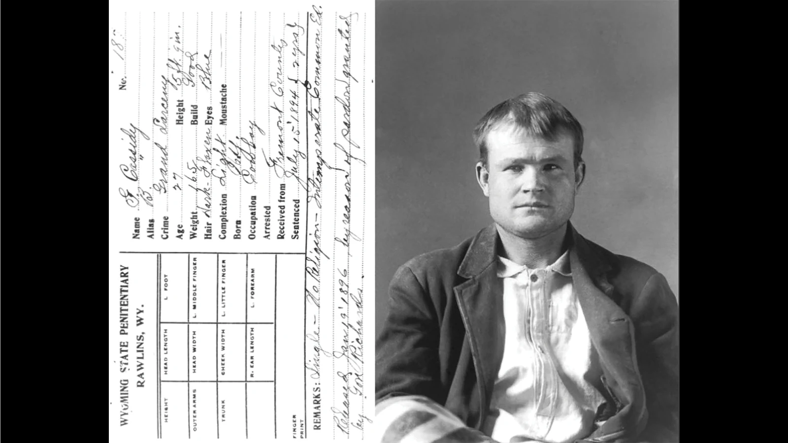 Notorious outlaw Butch Cassidy's Wyoming Territorial Prison card and mug shot.