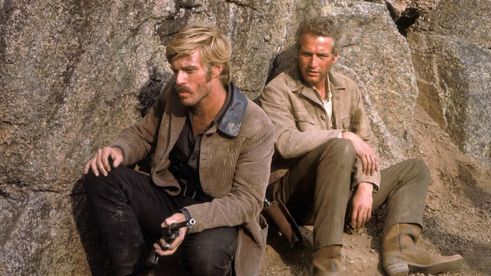 Robert Redford as The Sundance Kid and Paul Newman as Butch Cassidy.