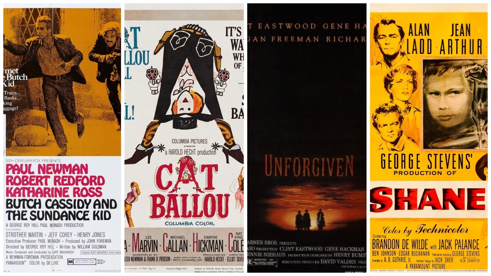 Movie posters for the four classic Westerns set in Wyoming voted among the top 10 Westerns ever made.
