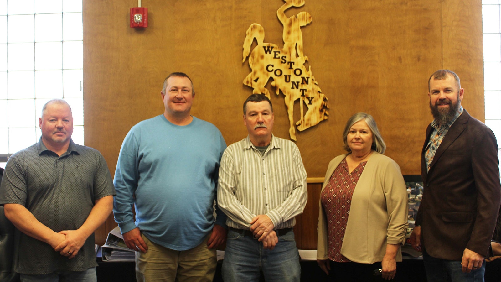 Weston County Commissioners Don Taylor, from left, Nathan Todd, Ed Wagoner, Vera Huber and Garrett Borton. Taylor, Borton and Huber voted in favor of creating their own legislative seats, while Todd and Wagoner voted against.