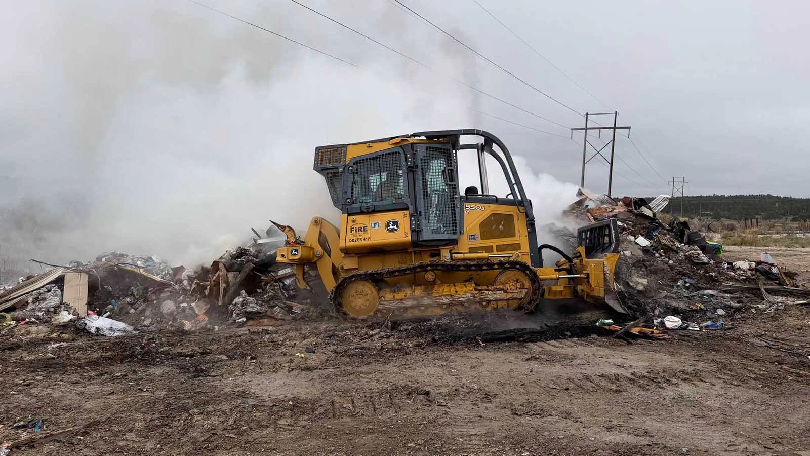 An illegal controlled burn in Weston County on Tuesday included a large pile of household trash, old construction materials and other junk. Three fire engines, two water tenders, a bulldozer and a command unit responded, along with a Weston County sheriff's deputy, a contracted mini excavator from Farnsworth Services and crews from Powder River Energy.
