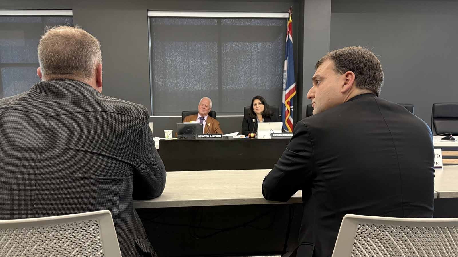 House Speaker Chip Neiman discusses election reform as Secretary of State Chuck Gray looks on.