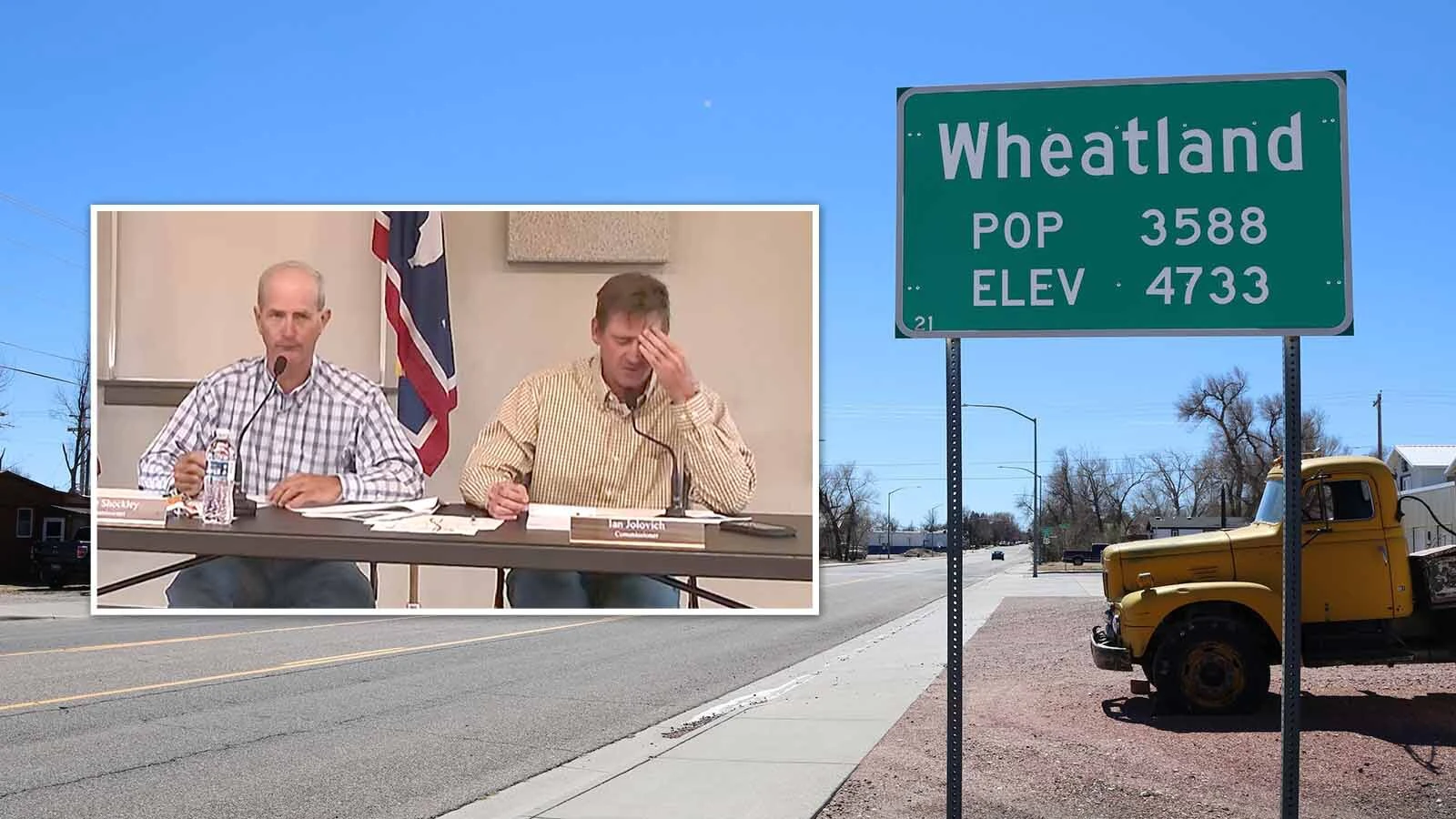 Platte County commissioners Steve Shockley and Ian Jolovich scrutinize details of a proposal to rezone 5,344 acres of private agricultural land to industrial for a data center.
