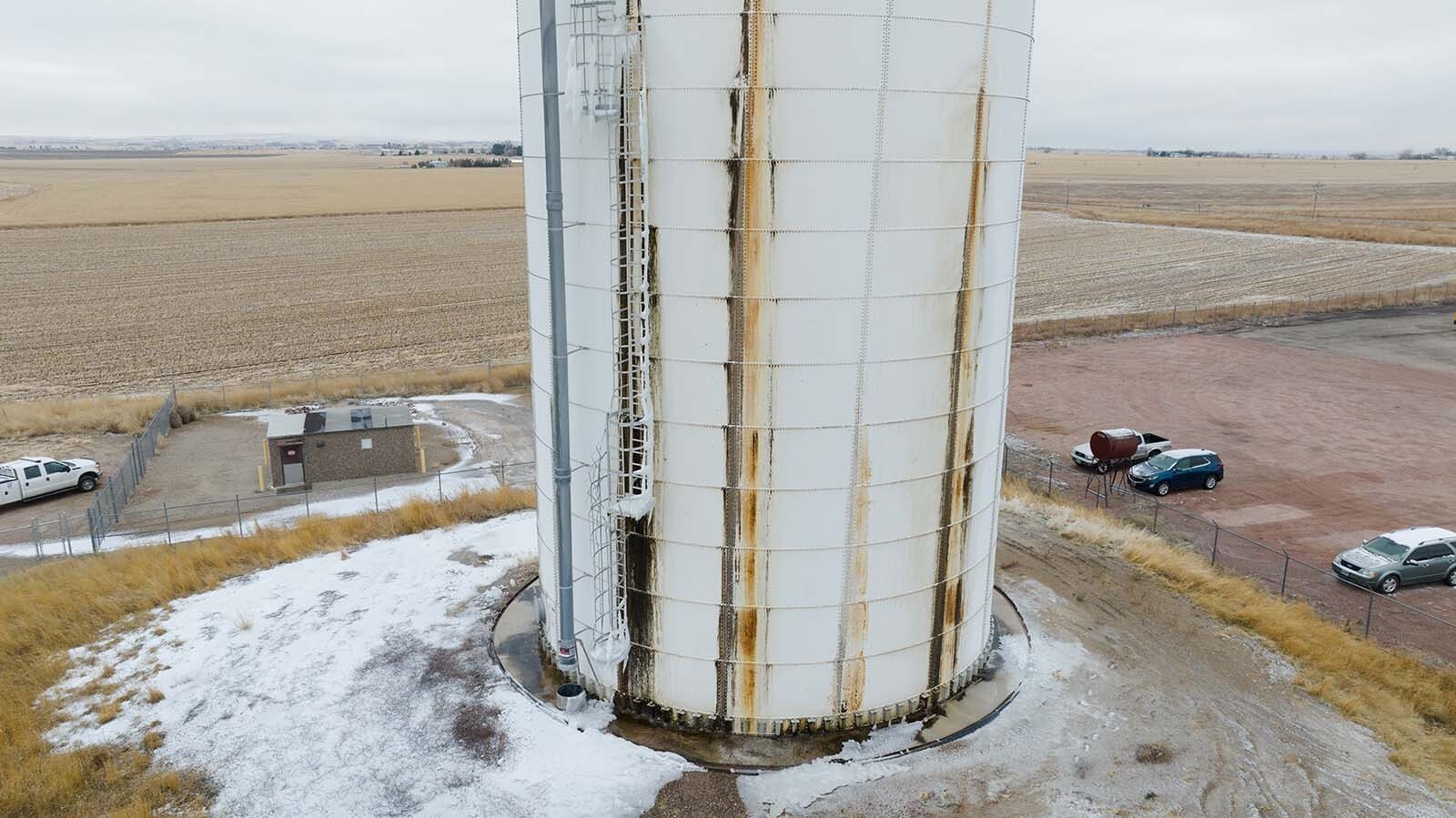 Although this water tower built in 2001 was supposed to have a life expectancy of 50 years, it's badly leaking and close to failing.