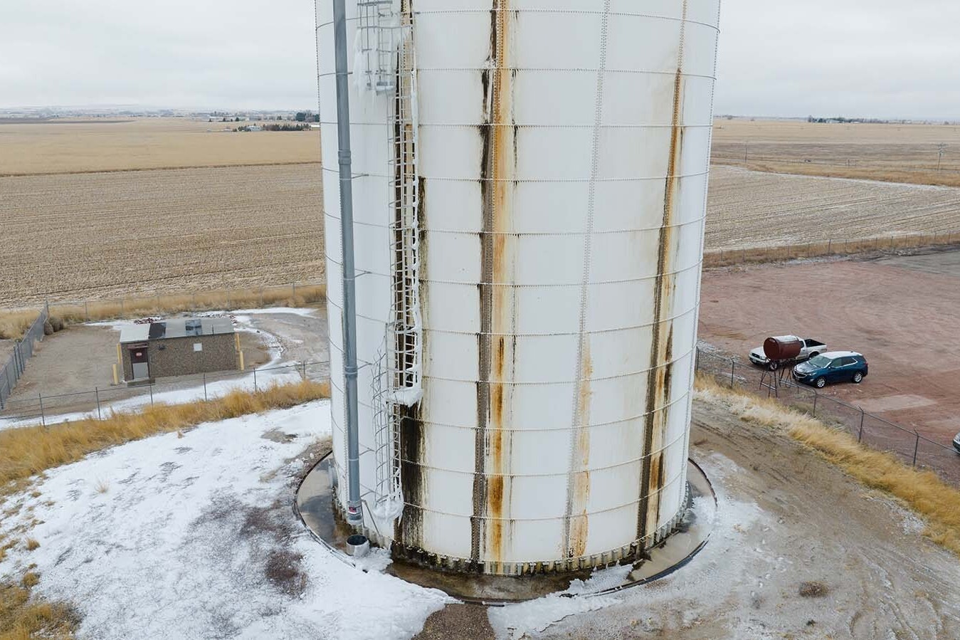 Although this water tower built in 2001 was supposed to have a life expectancy of 50 years, it's badly leaking and close to failing.