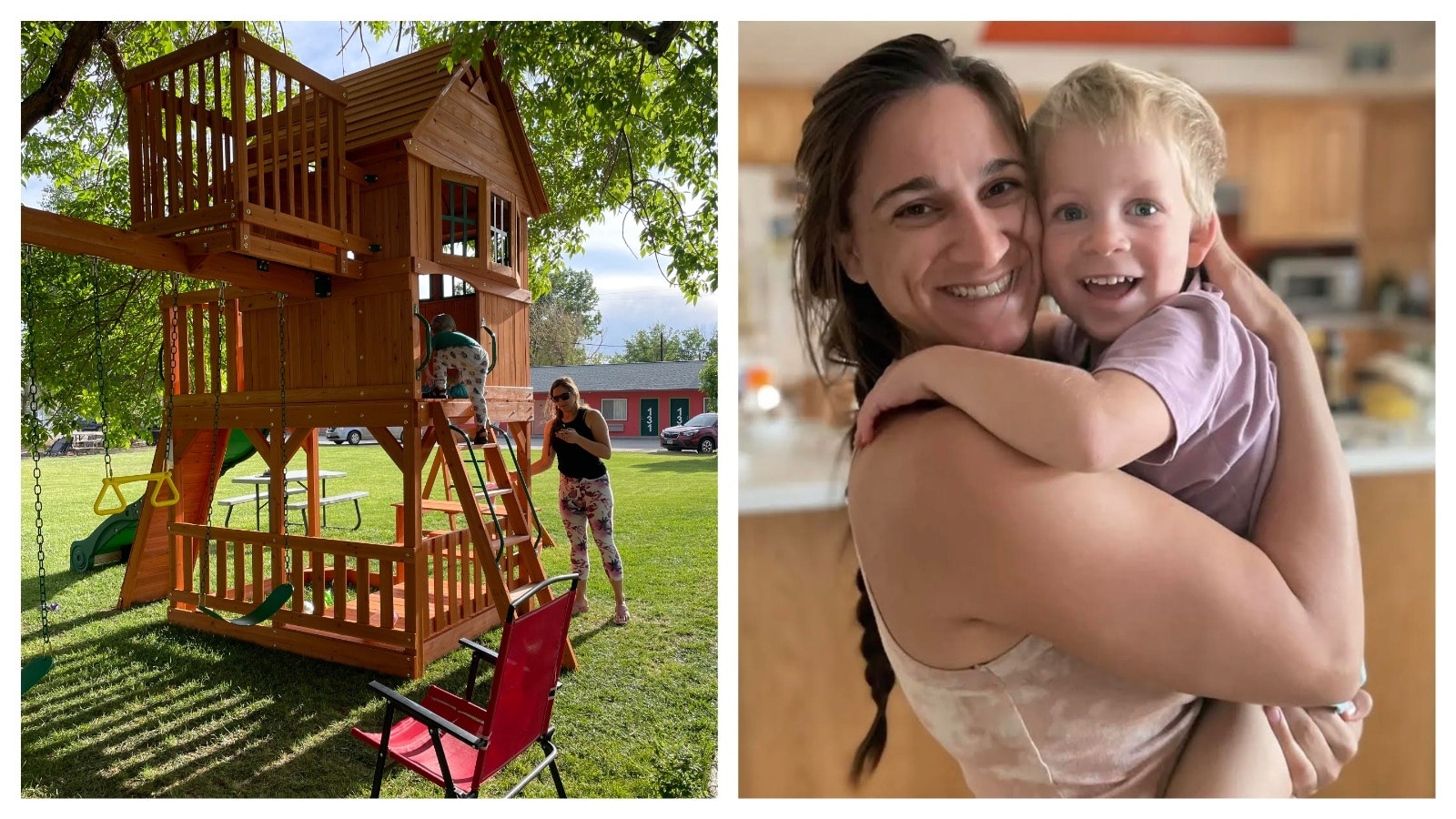 Roxanna and Chris Harwood have built a treehouse at the Wheels Motel for guests and their son, Ronan.