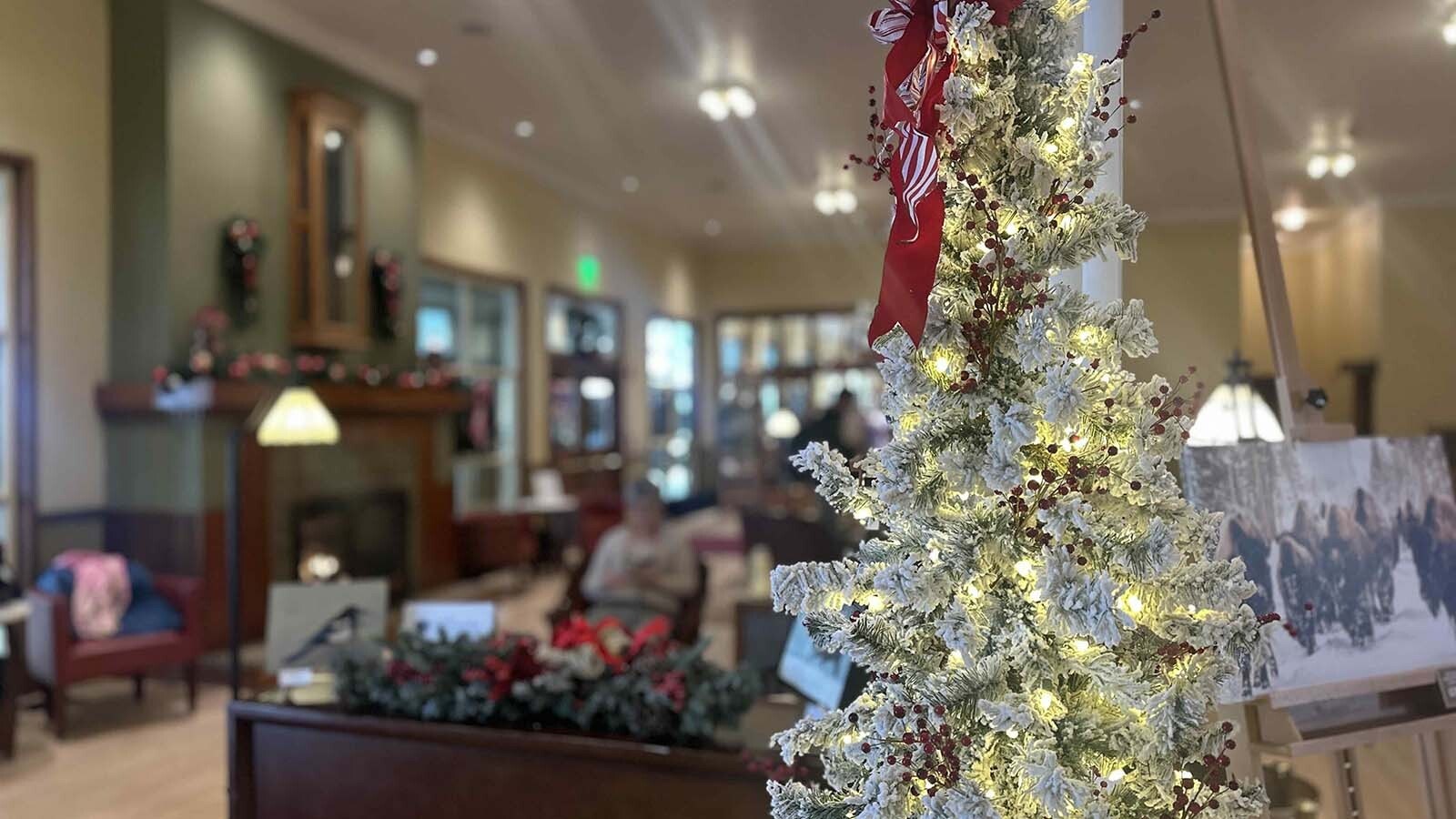 Christmas in Mammoth Hot Springs: The decorations are up, but there’s still not enough snow to crosscountry ski around the Mammoth Hot Springs terraces.