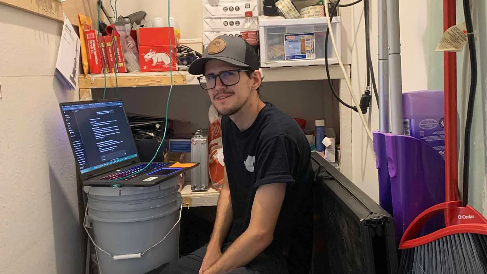 Dan Knievel and Nick Boltin returned to Gillette after successful careers to launch their cybersecurity startup, White Hat Rescue. Here, Nick sets up a secure server for a client.