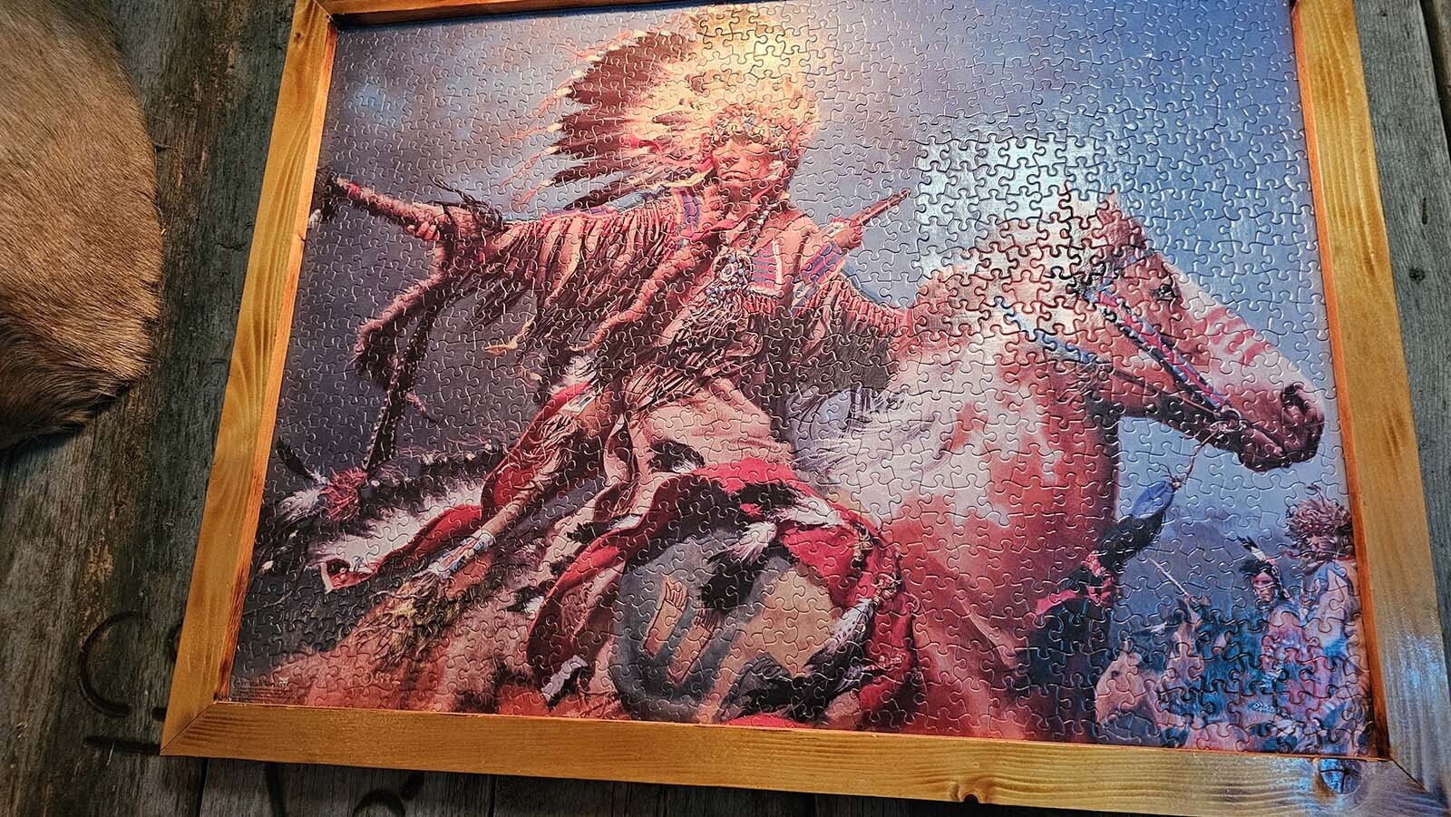 A puzzle depicting a Western scene  at the White Wolf Saloon in Douglas.