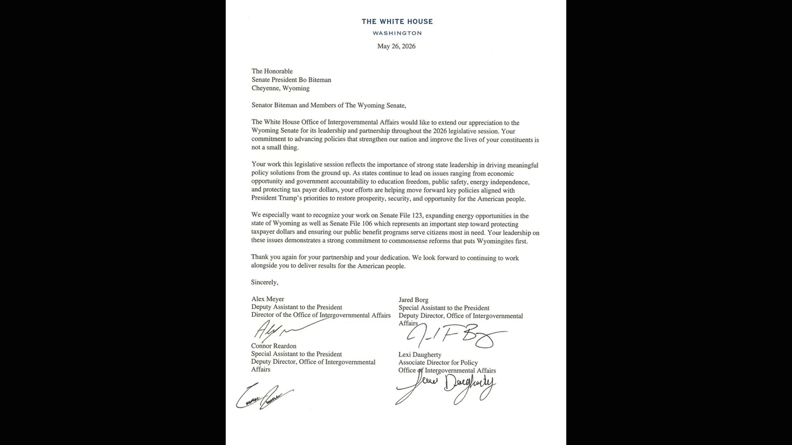 White house letter 5 27 26