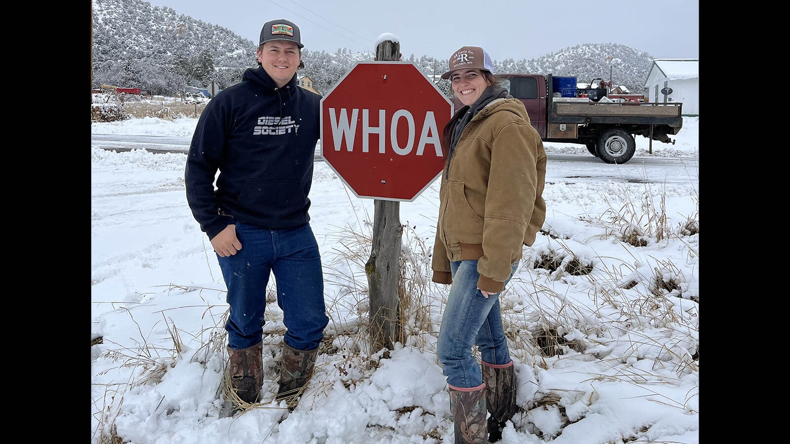 Easten and Esther Torgersen are the newest residents of tiny Alton, Utah, which has “Whoa” signs instead of stop signs – reflecting the community’s ranching roots.