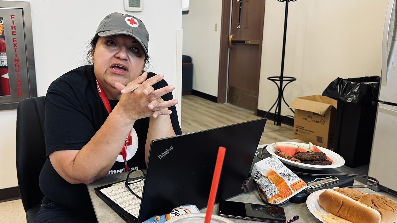 Sylvia Aguirre-Peppers, disaster program manager for eastern Wyoming’s Red Cross organization, helped coordinate evacuates from Hartville to Camp Guernsey to live temporarily in the military training center’s barracks.