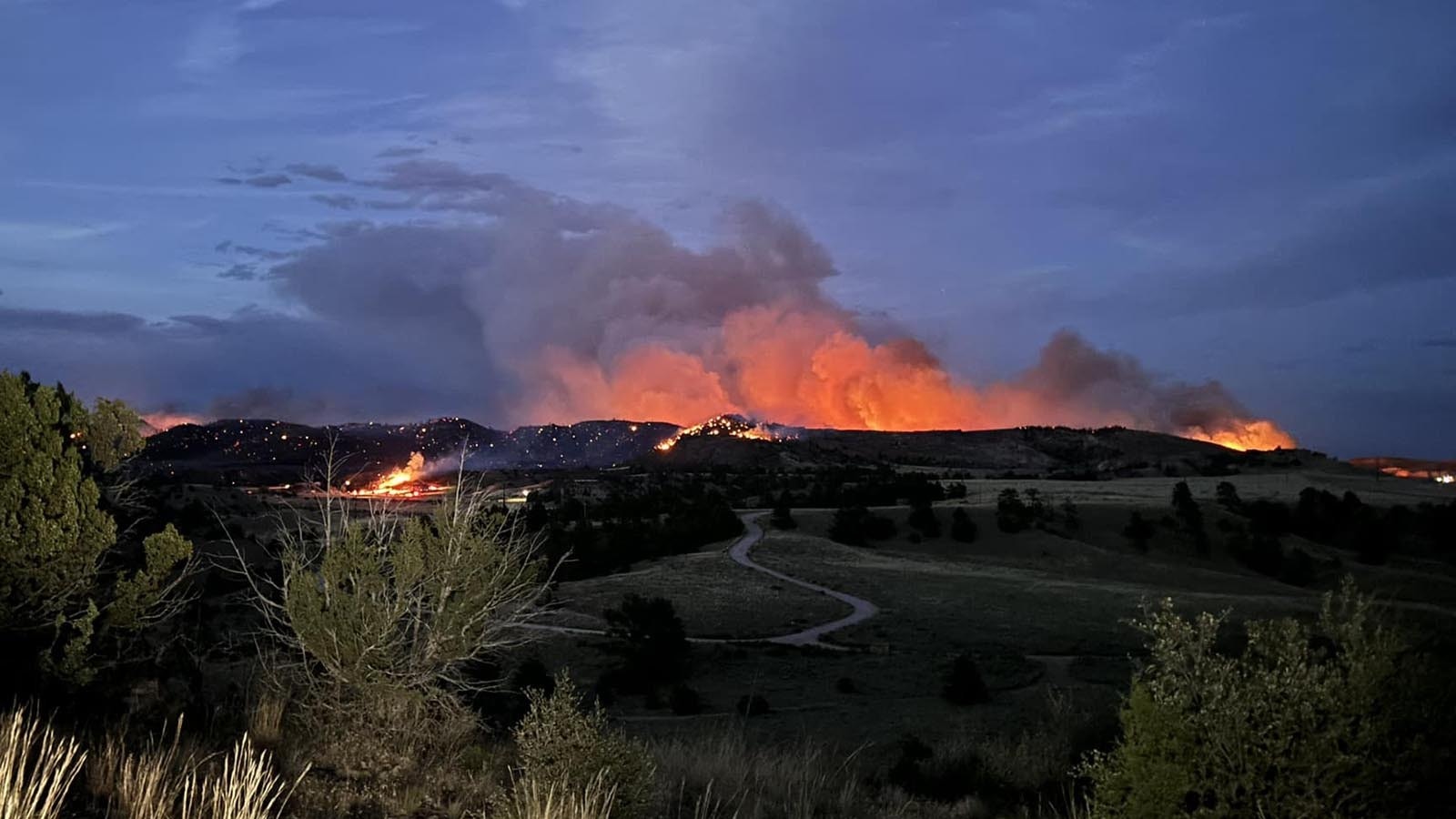 This striking image shows a large wildfire advancing on the eastern Wyoming communities of Hartville and Guernsey. It was shared by Juliana Schile to the Wyoming through the Lens Facebook page.