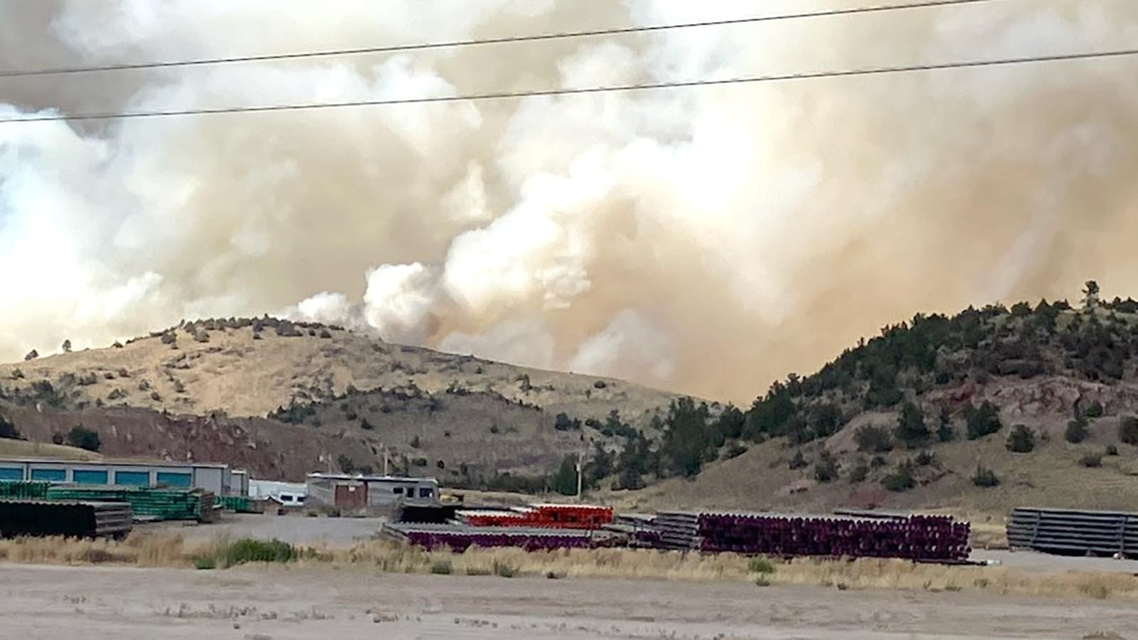 A view of the combined Haystack and Pleasant Valley fires looking from Guernsey.