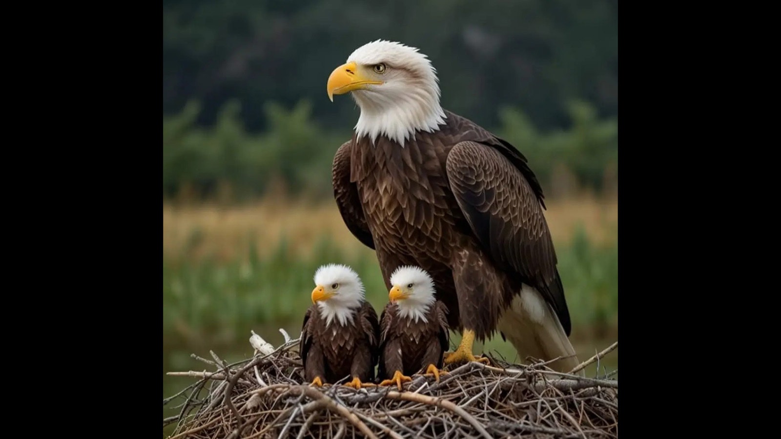 This AI-generated image of bald eagles is “laughable,” because it takes young eagles several years to develop their white heads, said wildlife photographer Jorn Vangoidtsenhoven, but AI still fools many.