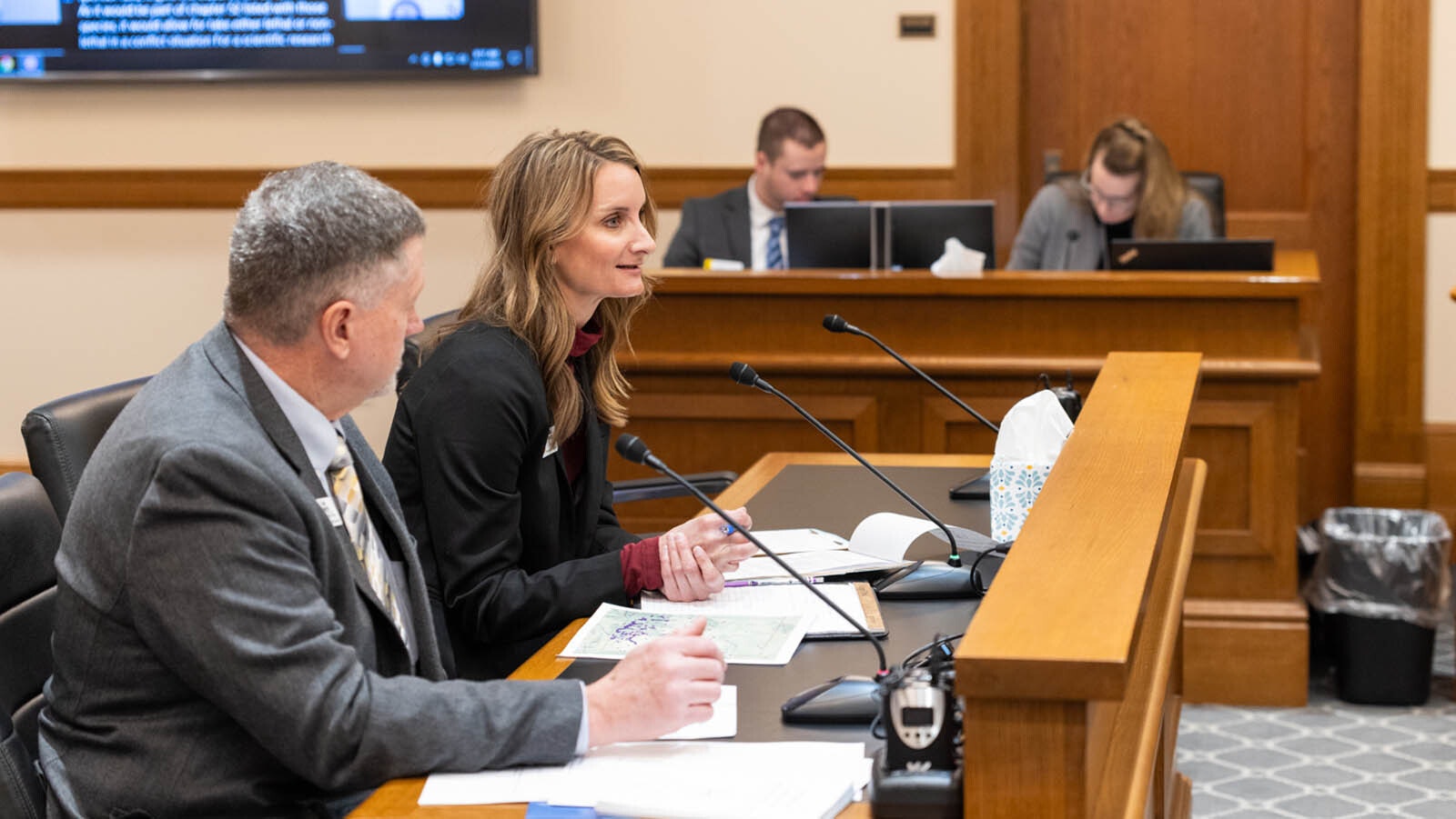 Wyoming Game and Fish Director Angi Bruce testifies for the Sentate Travel, Recreation, Wildlife and Cultural Resources Committee about a bill that would lift state protections for otters and other species.