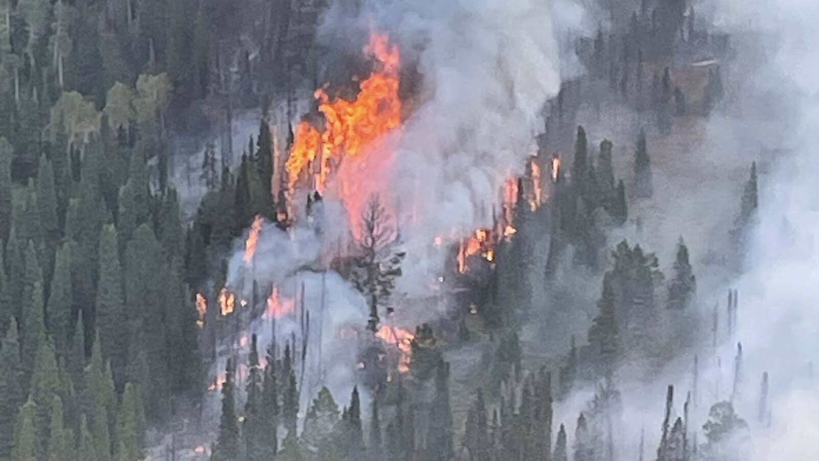 The Willow Creek Fire as it burns just south of Smoot in western Wyoming.