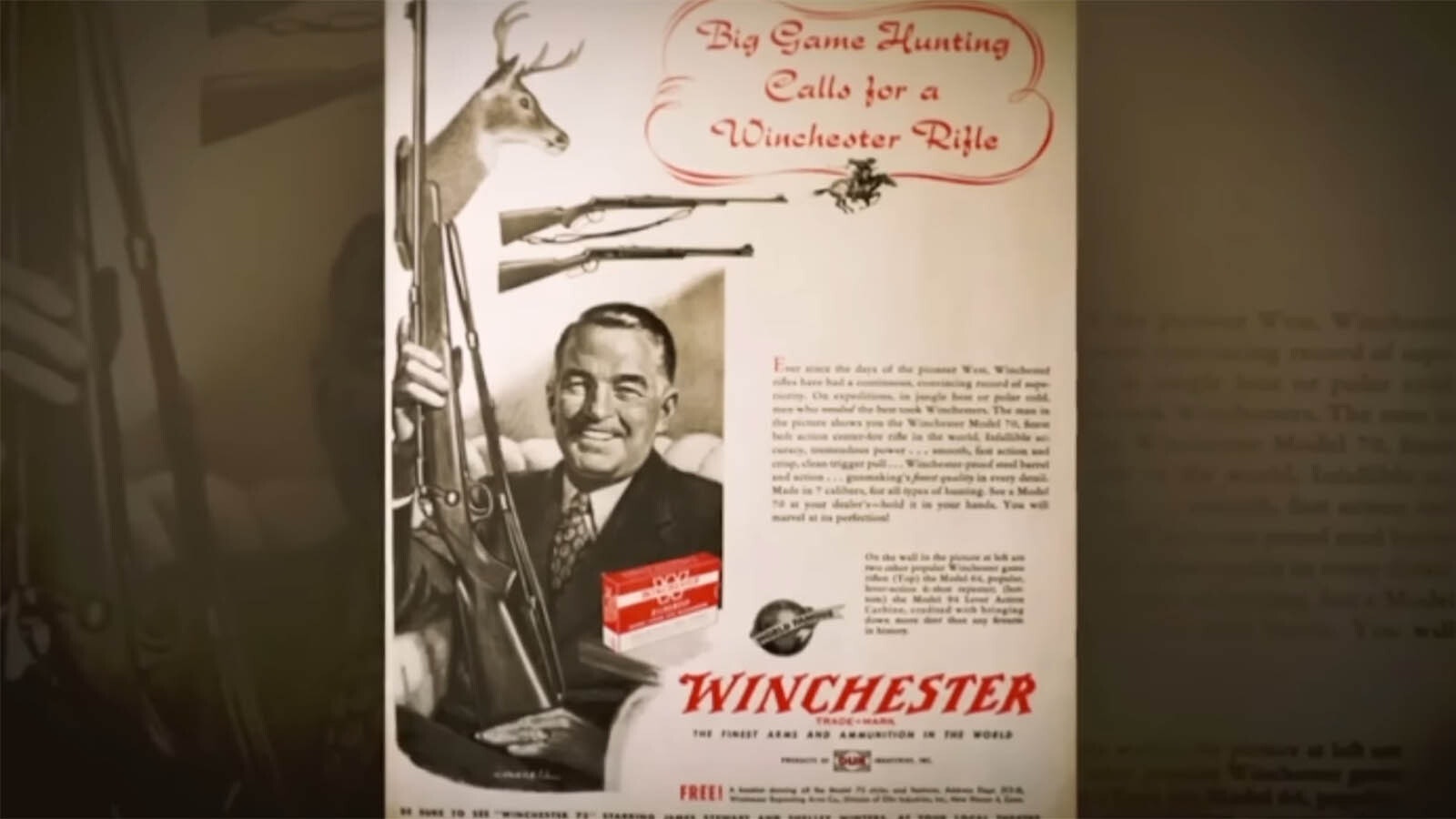 An advertisement for the Winchester 70 hunting rifle.