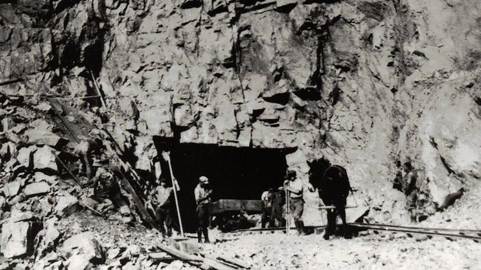 Workers are close to finishing one of the tunnels in Wind River Canyon in October 1923.