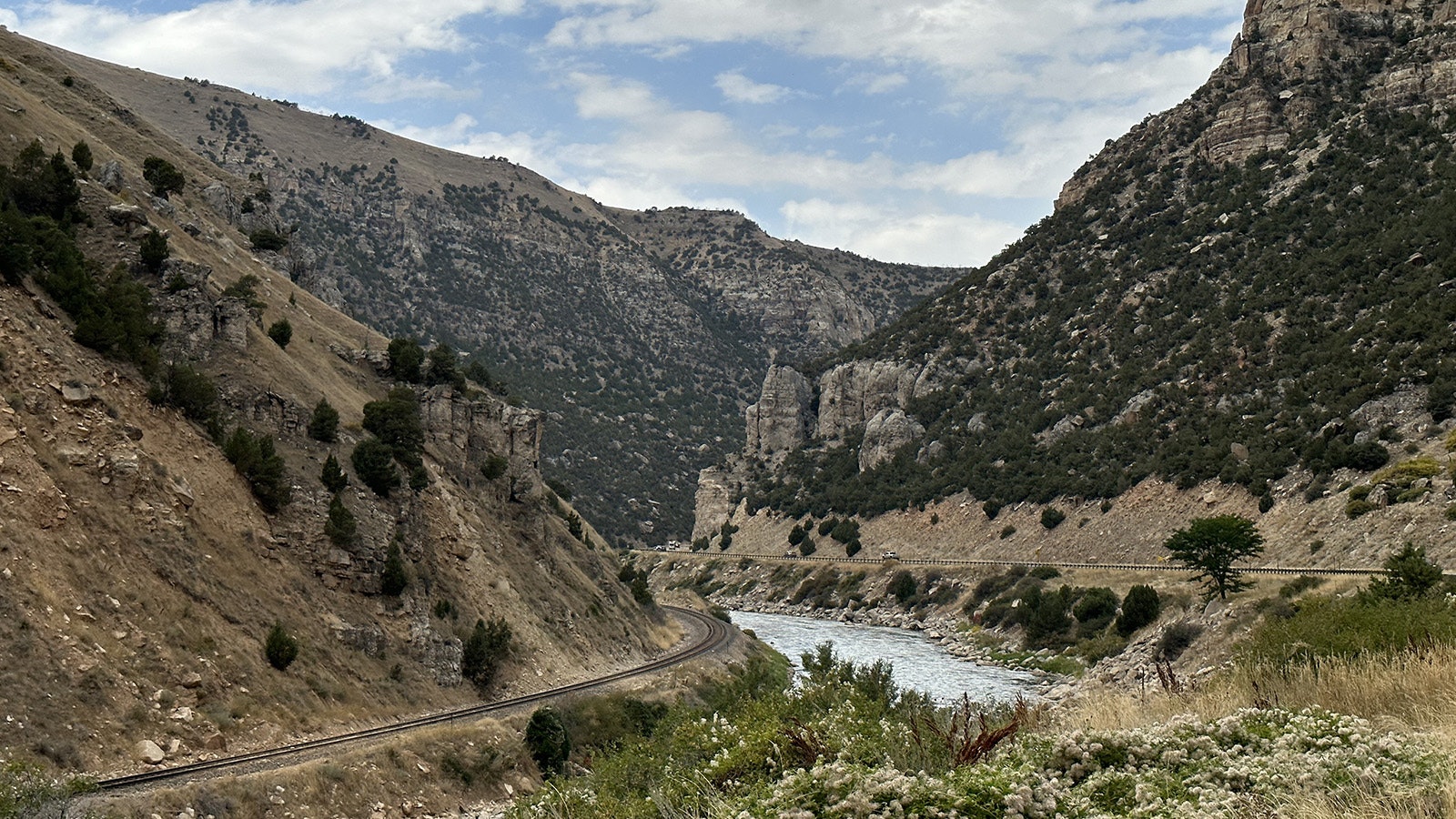 A view of the Wind River Canyon from one of the pullouts on U.S. Highway 20.