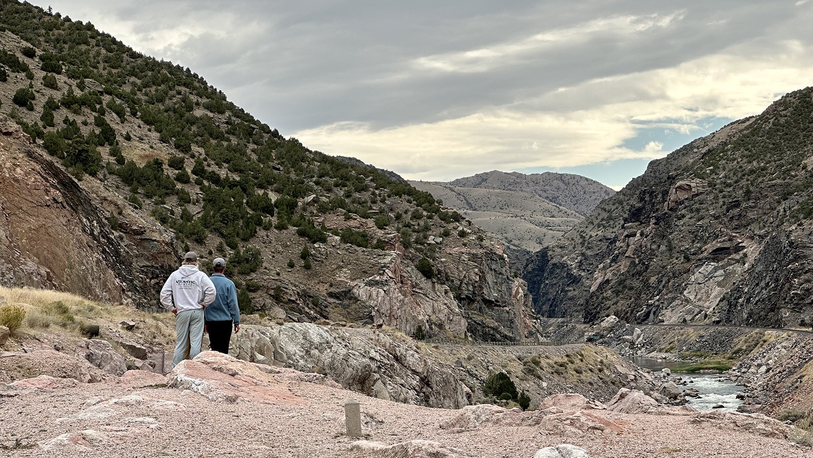 Drivers stop to take in the Great Unconformity on the southern end of the Wind River Canyon.