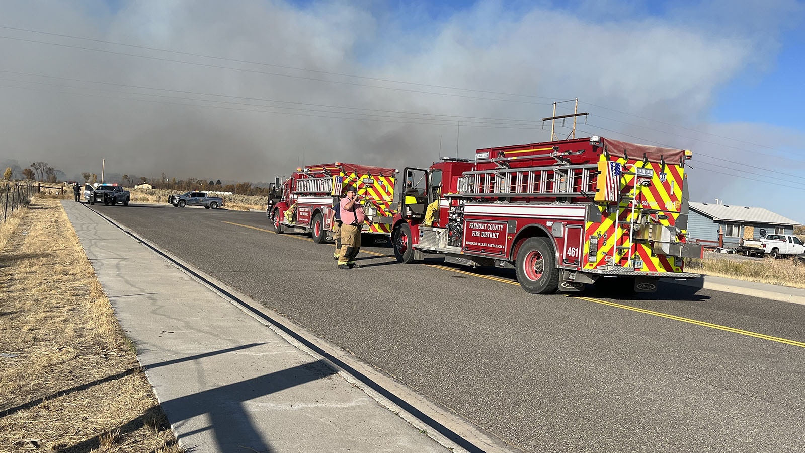 Fremont County officials scrambled Wednesday afternoon Oct. 16, 2024, when high winds whipped up a small grass fire. It threatened to jump the Wind River into the thicker residential areas of Riverton.