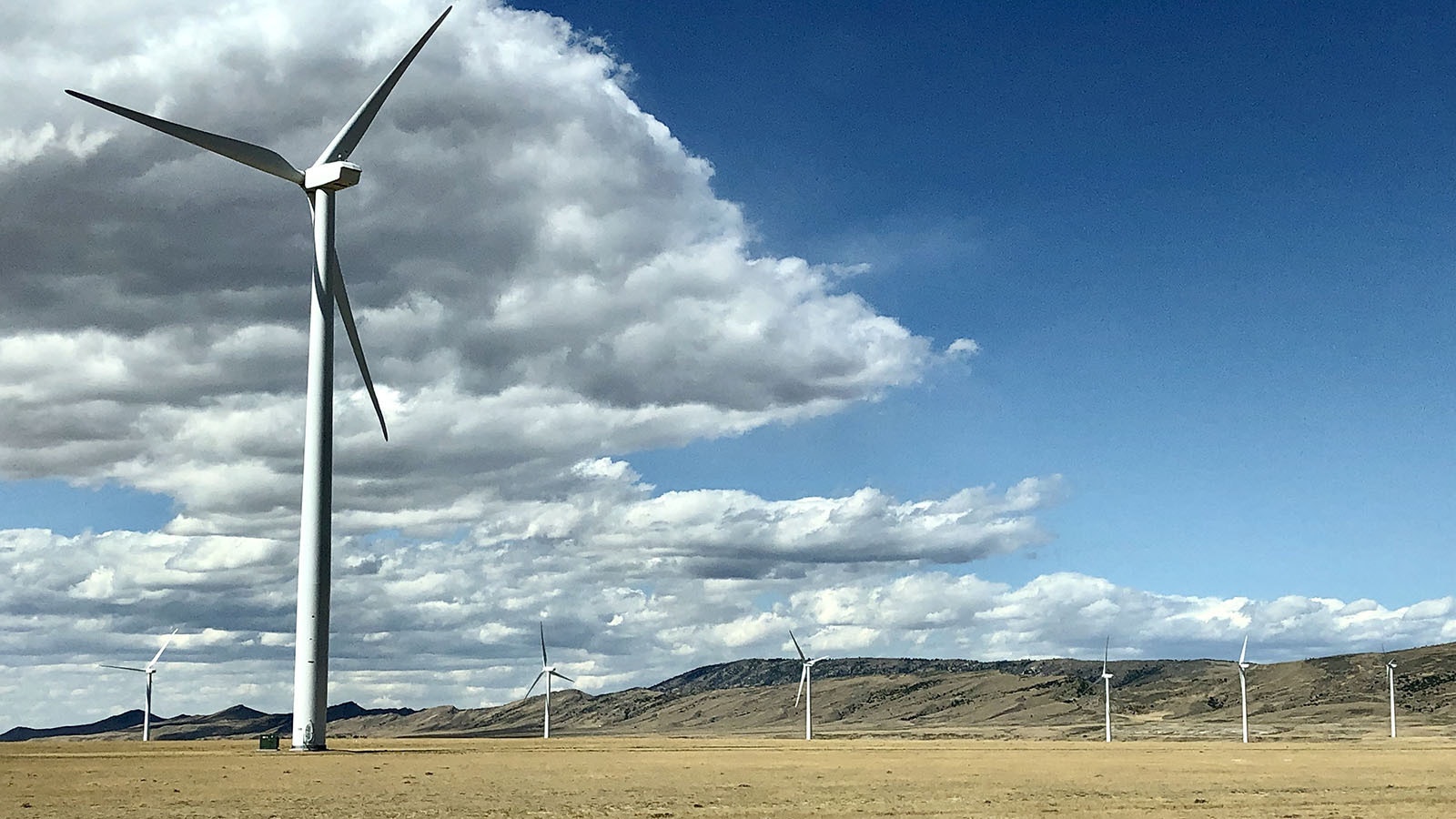 Wind turbines stand nearly 300 feet tall in southern Wyoming in this file photo.