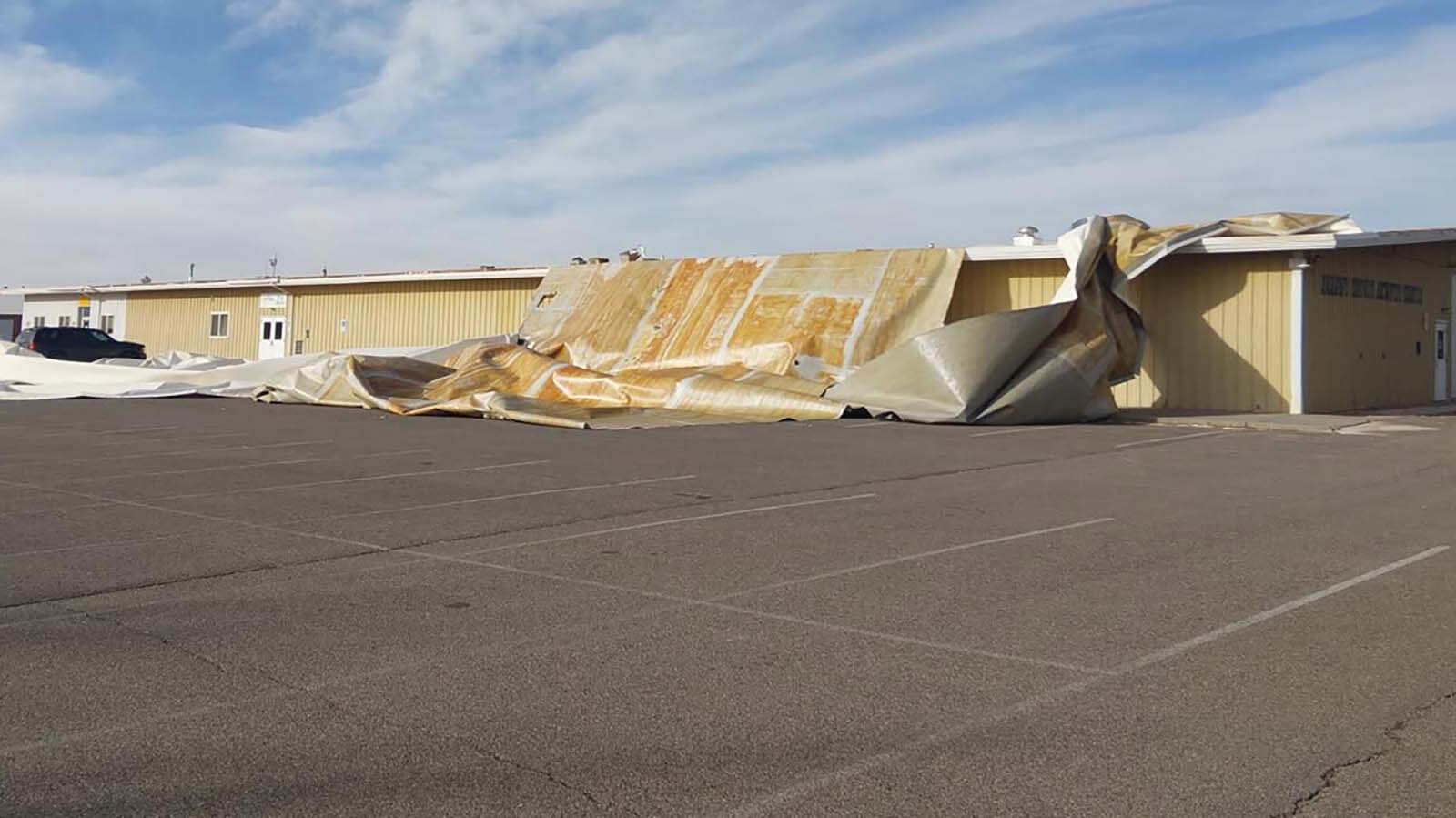 Friday's strong winds were enough to tear the roof off a building at the Albany County Fairgrounds.