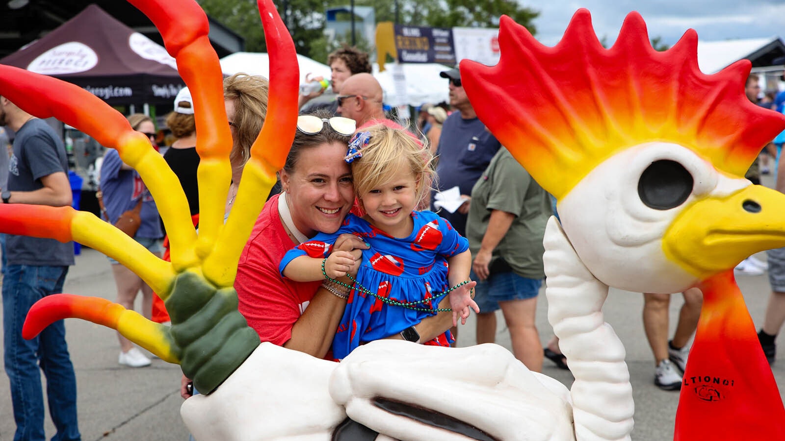 The giant iron skeletal chicken created by Double Dub's for the wing fest was a big hit.