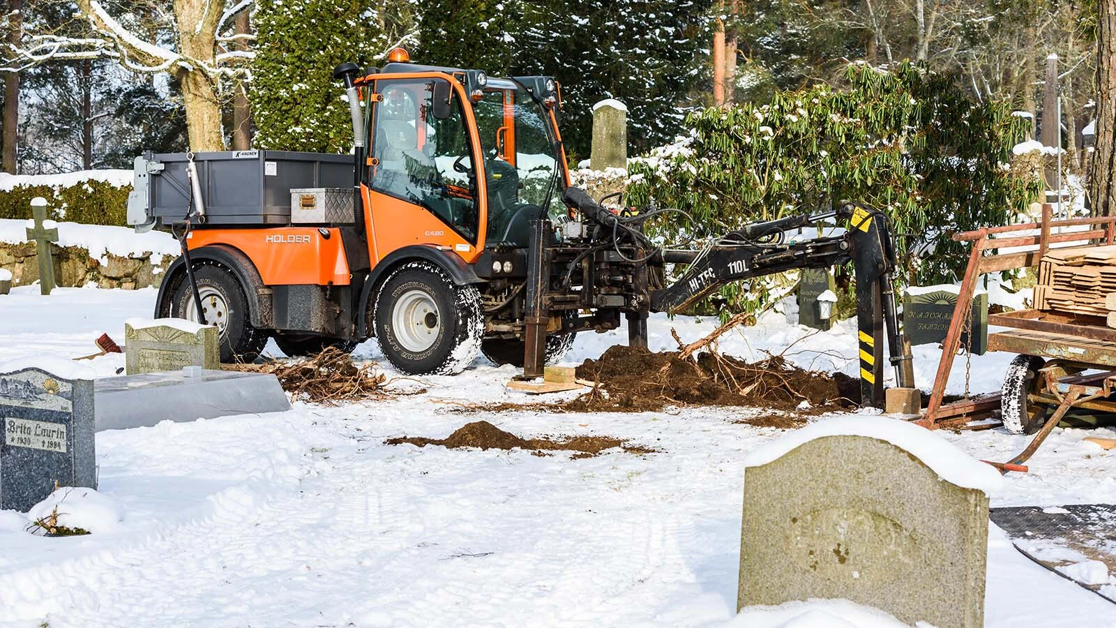 In winter when the ground is frozen, digging graves is more difficult and often requires heavy equipment.