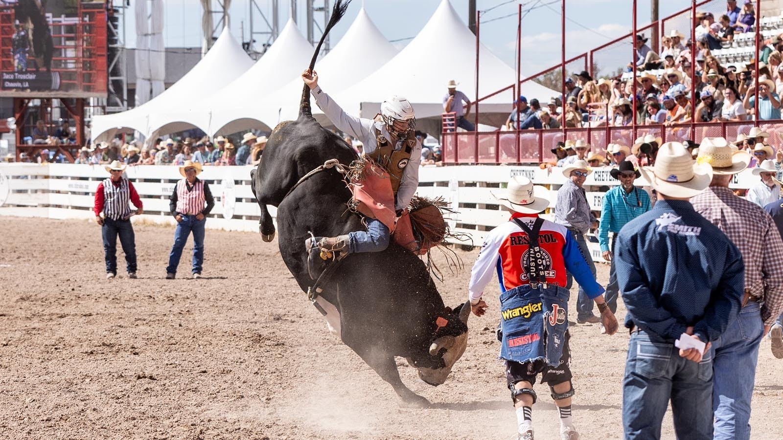 Cowboys compete in the Cheyenne Frontier Days Rodeo, billed as the "Daddy of 'em All," in this file photo.