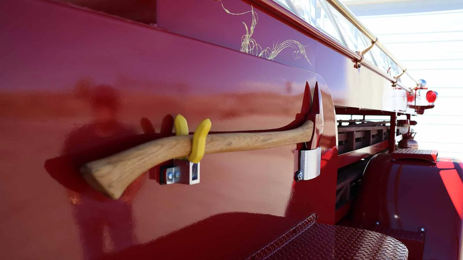 A old pickax found at the fire department and restored to put on the truck.