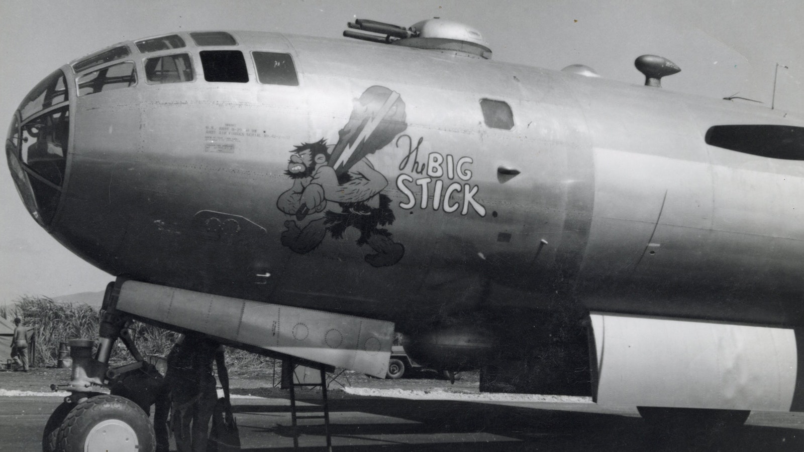 The B-29 bomber flown on bombing raids over Japan was named “Big Stick” and carried original art drawn by Walt Disney himself.