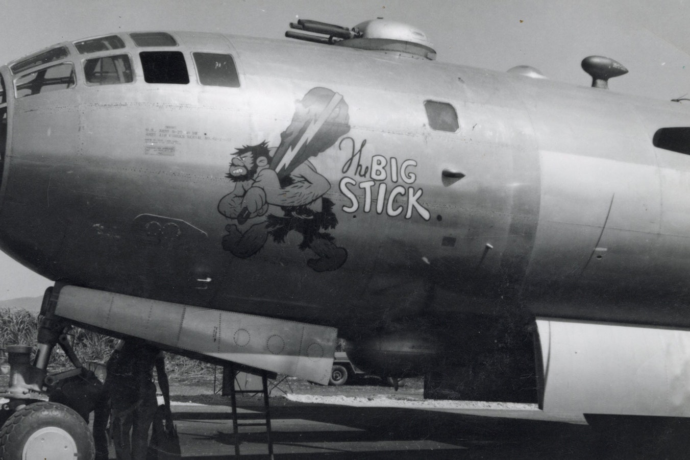 The B-29 bomber flown on bombing raids over Japan was named “Big Stick” and carried original art drawn by Walt Disney himself.