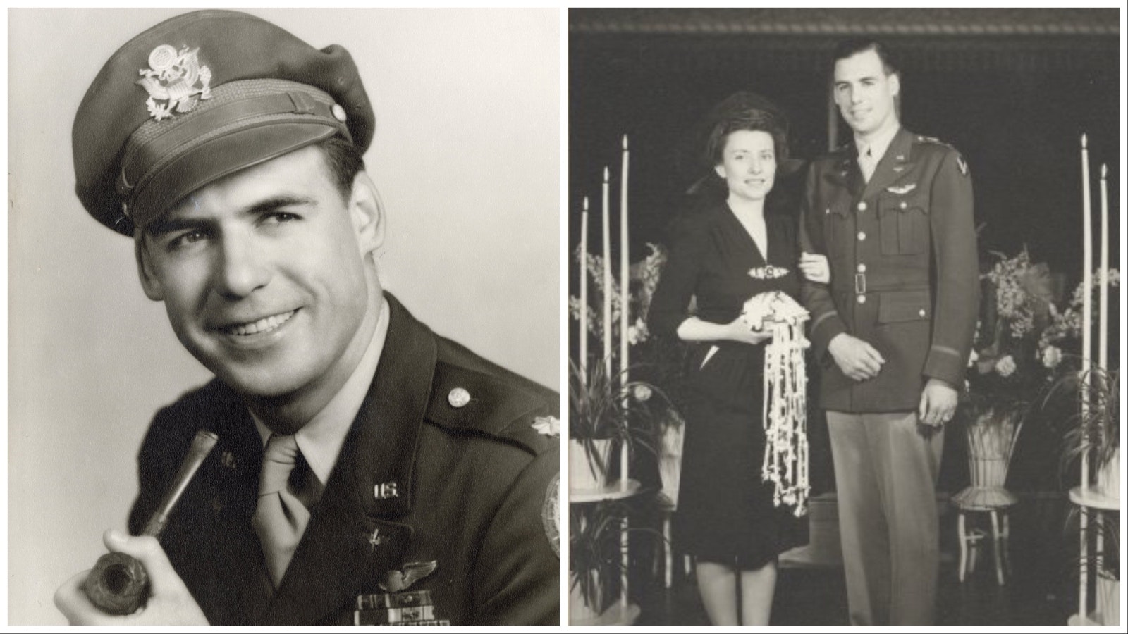 World War II pilot E. A. “Bill” Sikes flew bombers in both the European and Pacific theaters of war. At right is a wedding photo taken in Casper of Sikes and his wife, the former Hazel Wheaton.