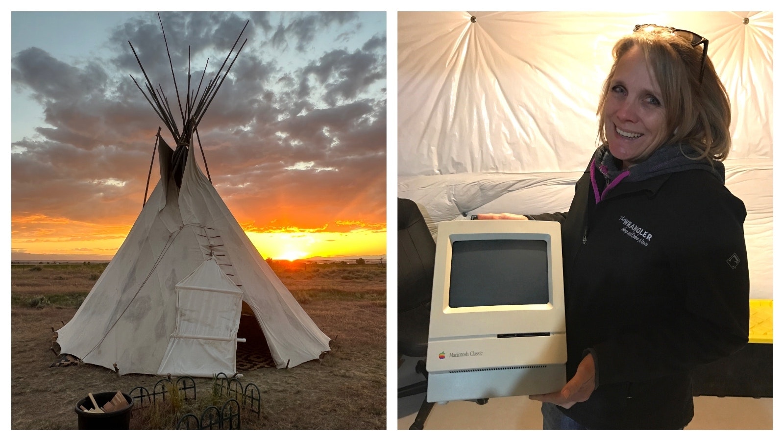 Left, the JMA Tipi was the first Airbnb that started the new chapter in the Moss legacy. They rented it out in 2017 during the total eclipse. Right, the Mosses were one of three in their community using this advanced technology (for the time).