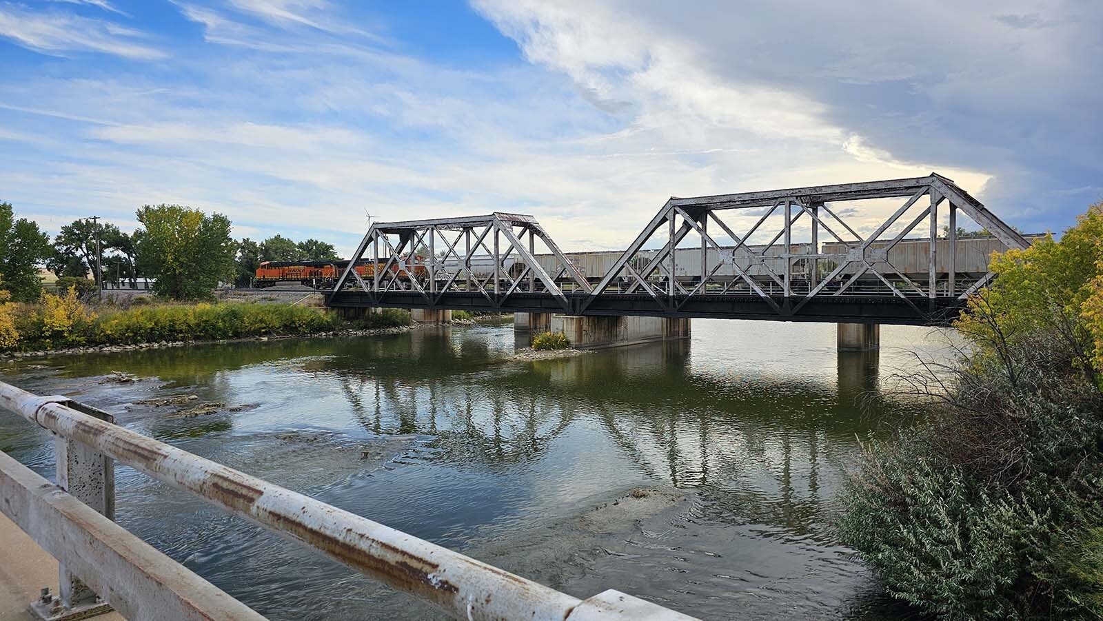 The North Platte River in Orin, Wyoming, in the vicinity of where a wagon train guarded by Wyatt Earp and his family passed through on their way to San Bernardino, California. The wagon train was attacked by Indians here, making this the location of the 16-year-old Earp's first gunfight.
