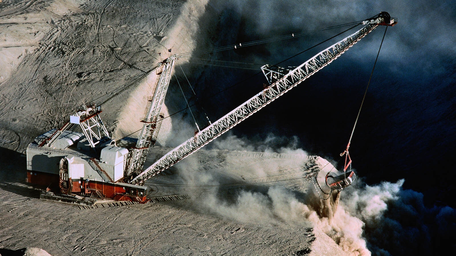 A dragline works to move coal in a Wyoming open-pit mine.