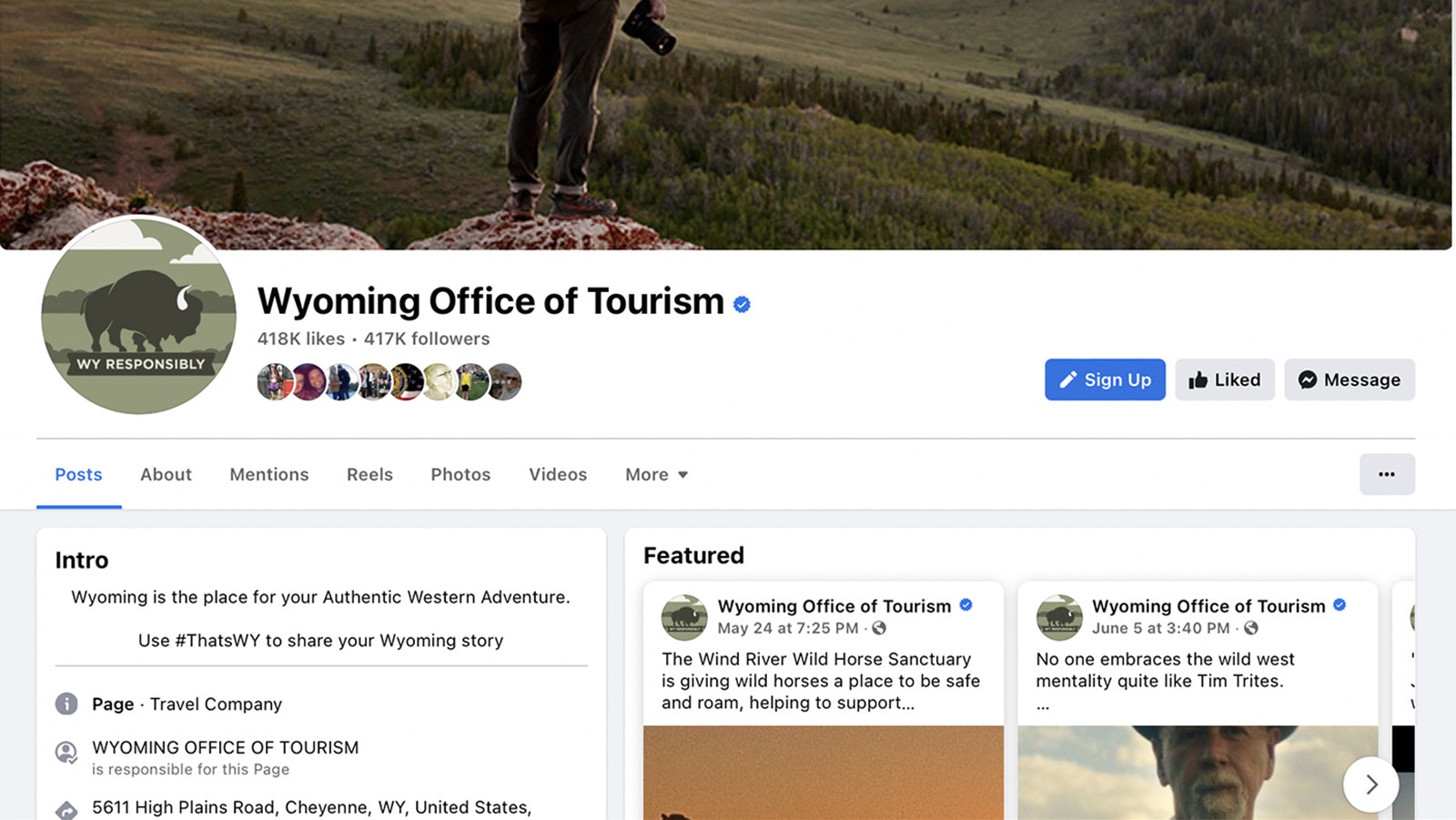 Wyoming Office Of Tourism Facebook hacked 6 15 23