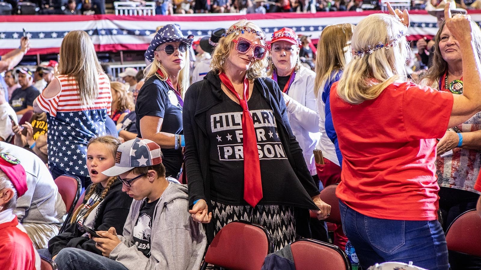 Thousands of Wyoming Republicans rallied in Casper for a visit by former President Donald Trump in May 2022. Already a solidly red state politically, data shows Wyoming is getting redder as people move from neighboring Colorado and other blue states.